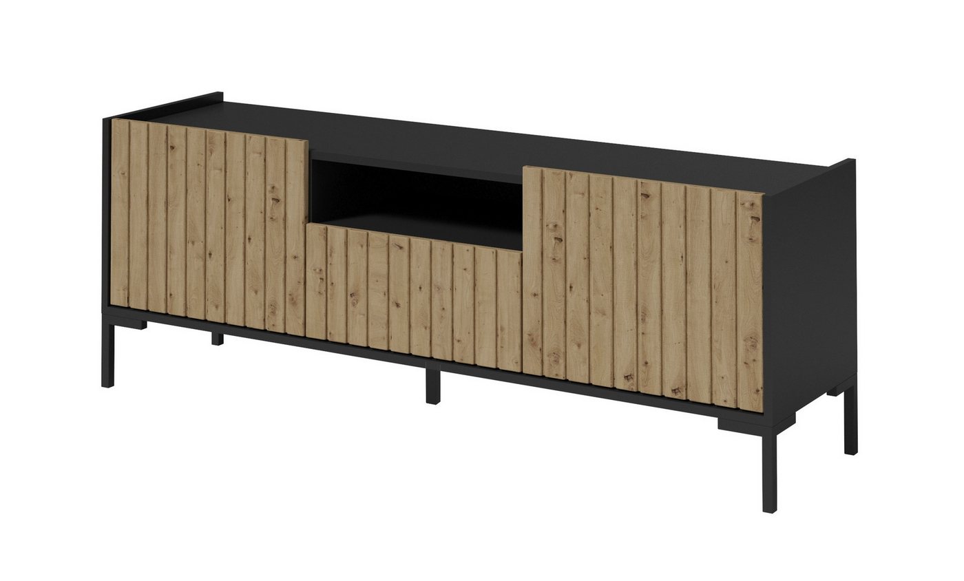 Furnix TV-Schrank LANDIO-4 Lowboard mit kannelierten Fronten Schwarz von Furnix