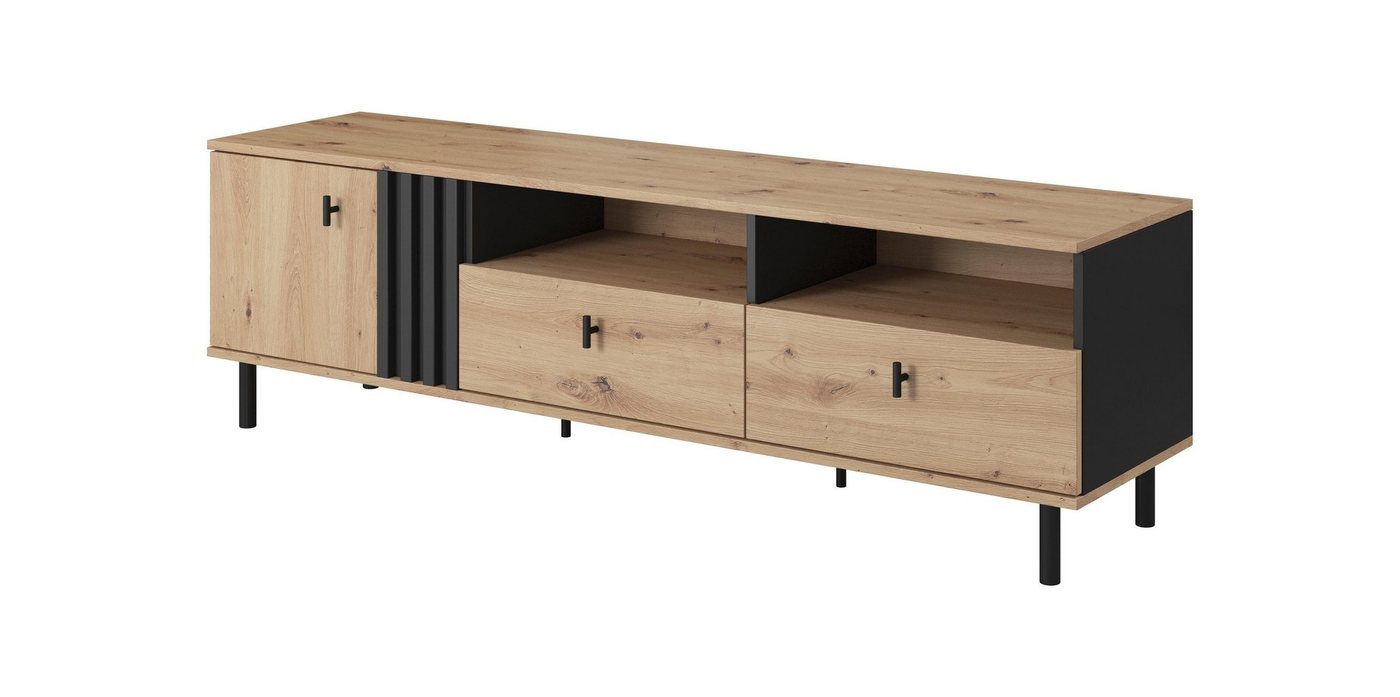 Furnix TV-Schrank MADICI Lowboard mit 2 Schubladen und 2 Ablagen Eiche Artisan Made in EU, B165 x H148,8 x T40 cm von Furnix