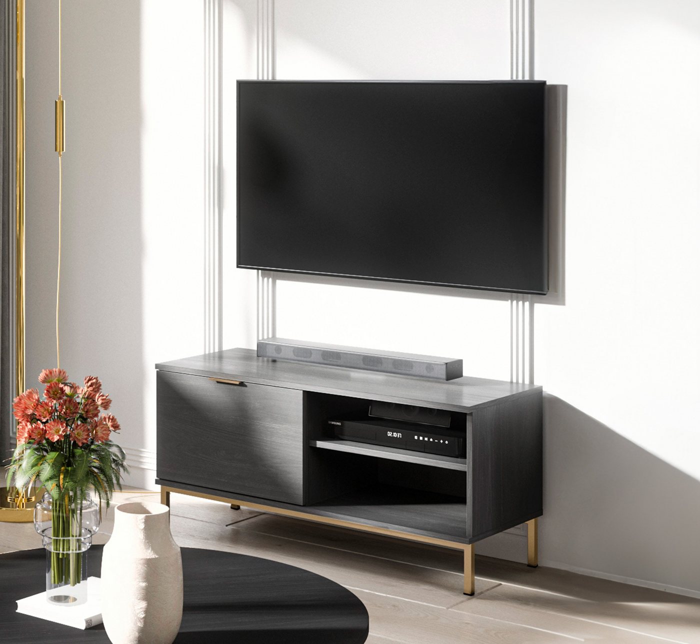 Furnix TV-Schrank MALAGAS Kommode, Fernsehschrank 1 bzw. 2 Türen 2 offenen Ablagen B100 x H50 x T41 bzw. B150 x H50 x T41 cm von Furnix