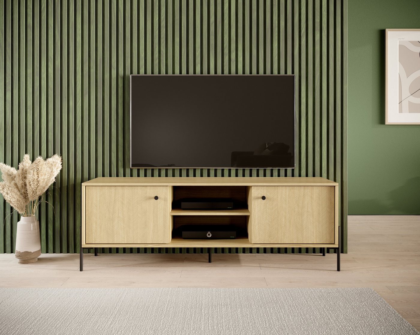 Furnix TV-Schrank SCANDINAWA 157 Fernsehschrank mit schwarzen Metallfüßen hochwertig, B156,8 x H53,4 x T39,5 cm, made in EU von Furnix