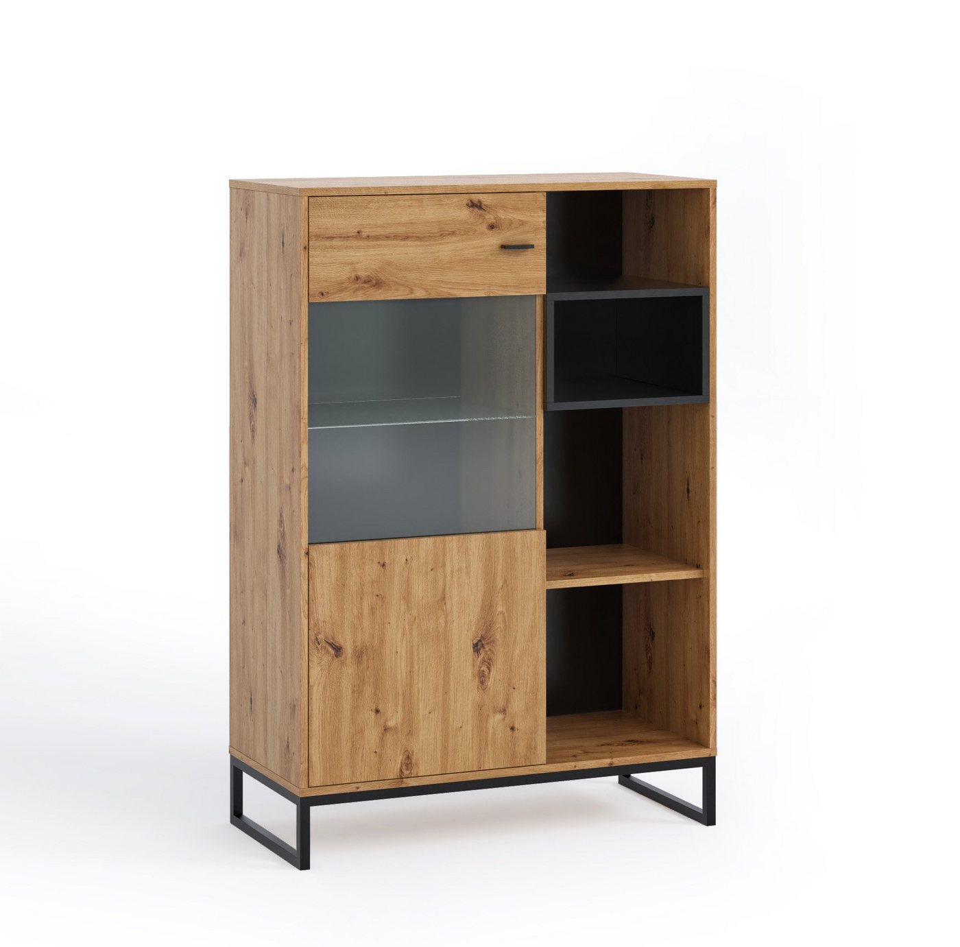 Furnix Vitrine RELIO WIT90 Highboard mit Metallgestell Weiß o. Artisan B90 x H130 x T40 cm von Furnix