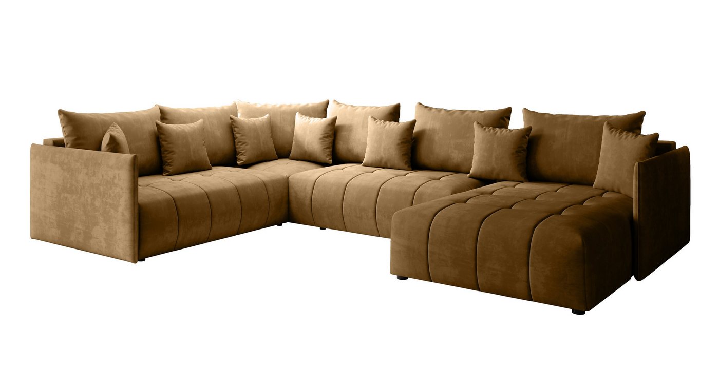 Furnix Wohnlandschaft ASVIL BIS Polstercouch in U-Form mit Bettkasten und Kissen Farbauswahl, Masse 345 x 180/229 x 80 cm, gemütlich und funktional von Furnix