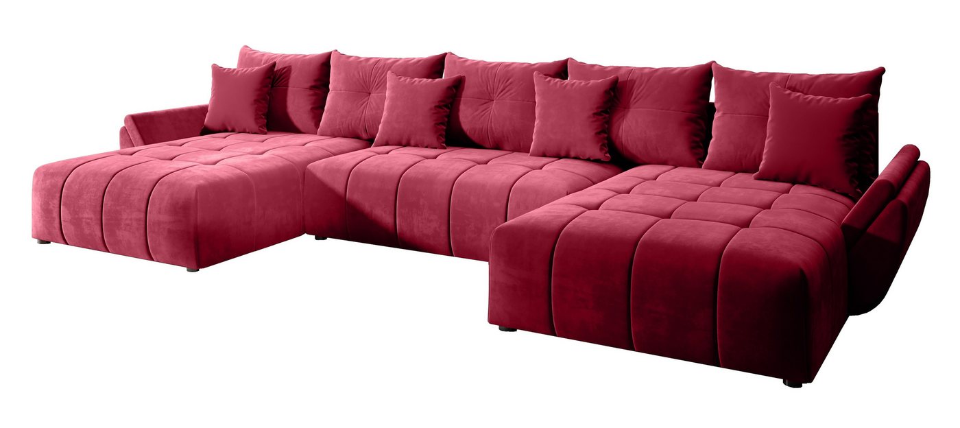 Furnix Wohnlandschaft Amarra Polstercouch in U-Form mit Schlaffunktion Bettkasten Kissen, Maße 382x71/91x190 cm, hochwertige Polsterstoffe von Furnix