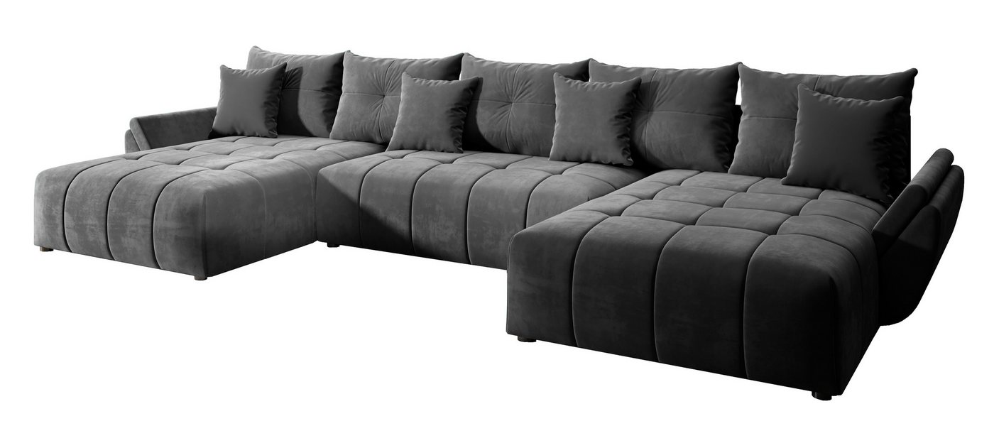 Furnix Wohnlandschaft Amarra Polstercouch in U-Form mit Schlaffunktion Bettkasten Kissen, Maße 382x71/91x190 cm, hochwertige Polsterstoffe von Furnix