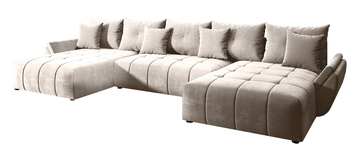 Furnix Wohnlandschaft Amarra Polstercouch in U-Form mit Schlaffunktion Bettkasten Kissen, Maße 382x71/91x190 cm, hochwertige Polsterstoffe von Furnix