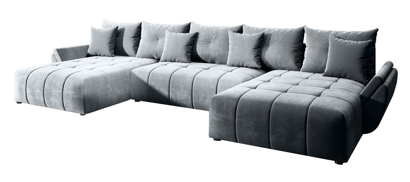 Furnix Wohnlandschaft Amarra Polstercouch in U-Form mit Schlaffunktion Bettkasten Kissen, Maße 382x71/91x190 cm, hochwertige Polsterstoffe von Furnix