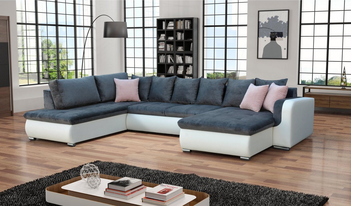 Furnix Wohnlandschaft FIORENZO XXL Sofa mit Schlaffunktion Sofakissen Couch U-Form 4 Farben, komfortabel, strapazierfähig, pflegeleicht & funktional von Furnix