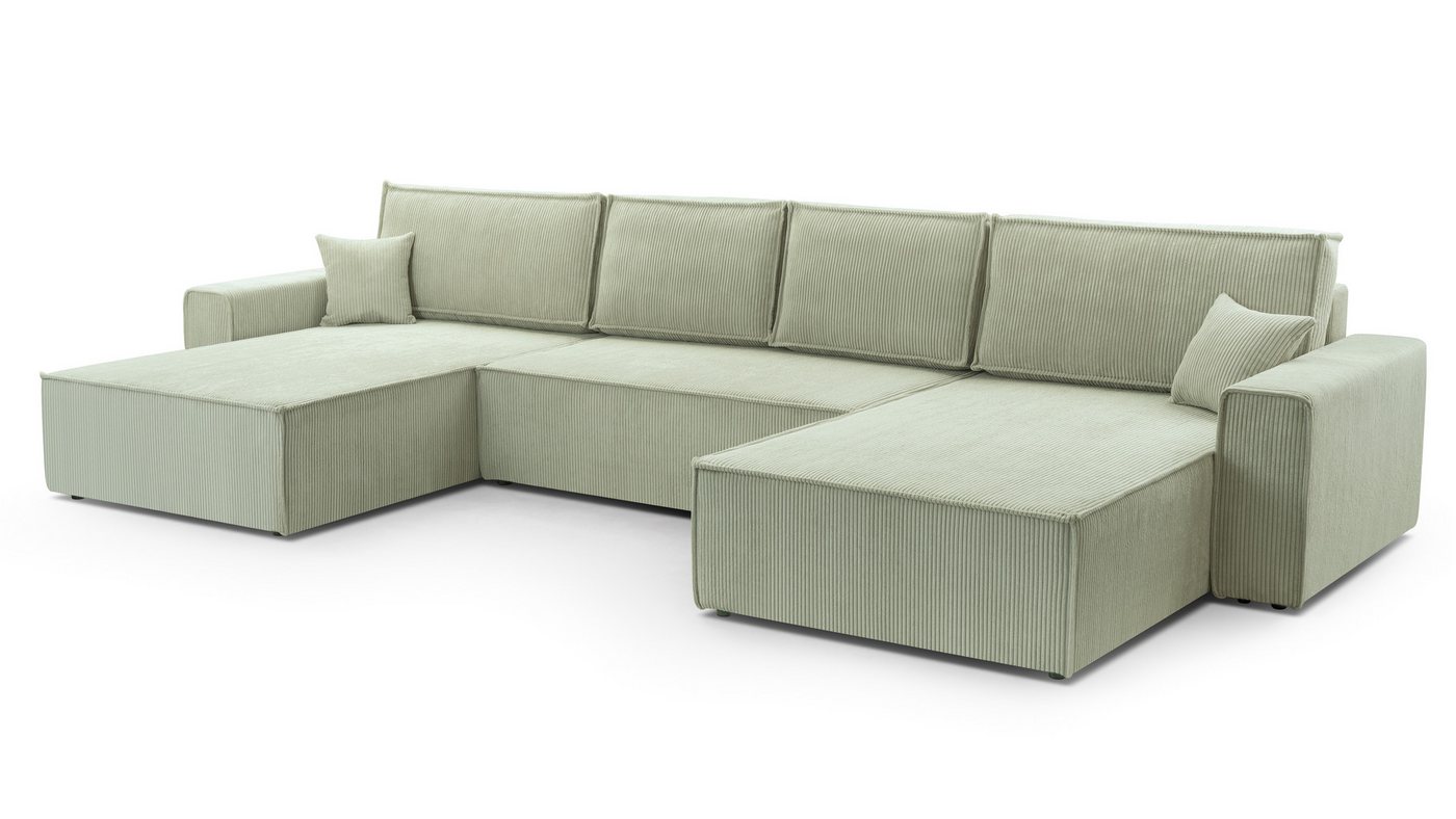 Furnix Wohnlandschaft MANGUSSI-U Polstersofa in U-Form mit Schlaffunktion und Bettkasten, Liegefläche 140x342 cm, Maße 389x85x188 cm, moderner Cord von Furnix