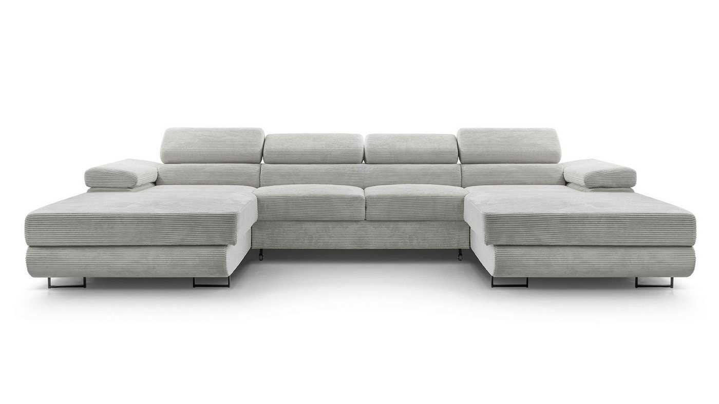 Furnix Wohnlandschaft NILLONA U Mini U-Sofa mit Schlaffunktion Bettkasten großzügig & bequem, Maße 352x90x202 cm, Schlaffläche 125x266 cm, Cord oder Feinstruktur von Furnix