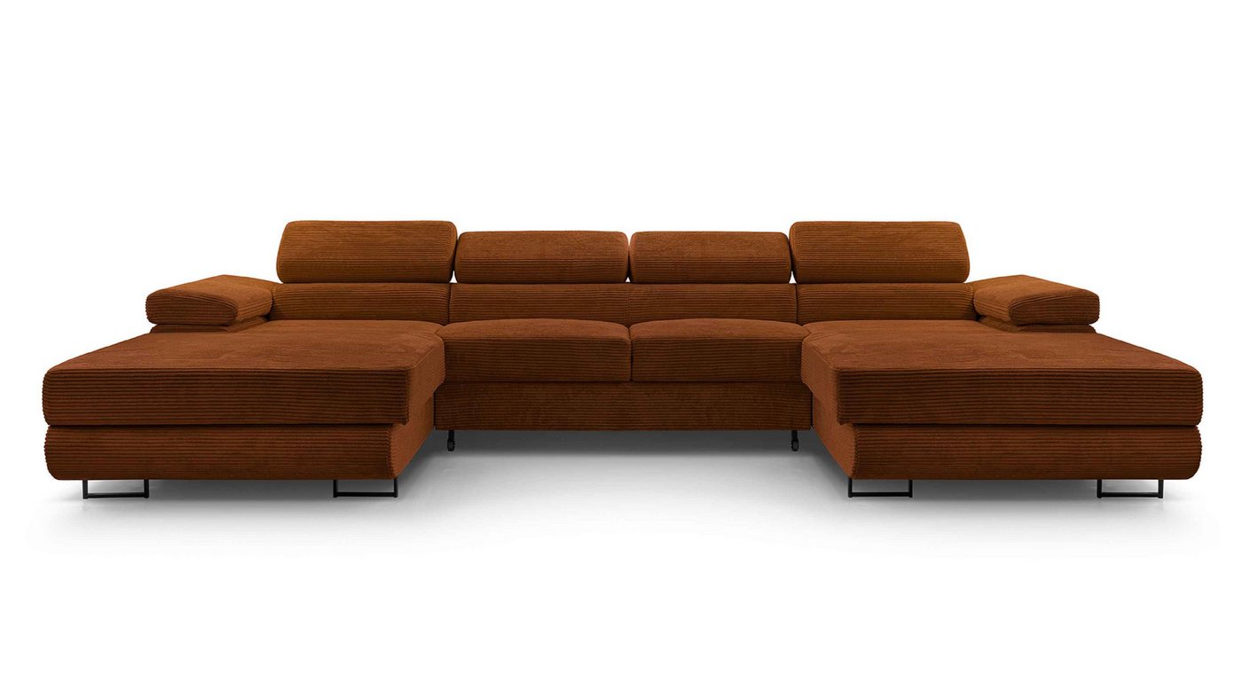 Furnix Wohnlandschaft NILLONA U Mini U-Sofa mit Schlaffunktion Bettkasten großzügig & bequem, Maße 352x90x202 cm, Schlaffläche 125x266 cm, Cord oder Feinstruktur von Furnix