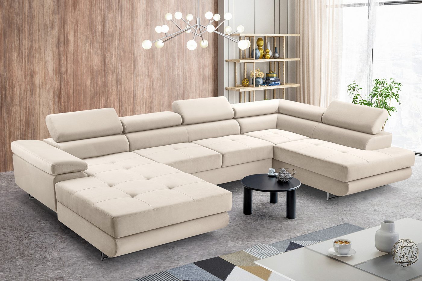 Furnix Wohnlandschaft NILLONA XL-Sofa in U-Form mit Schlaffunktion 2x Bettkasten, Maße 353x90x203 cm, einstellbare Kopfstützen und Armlehnen von Furnix