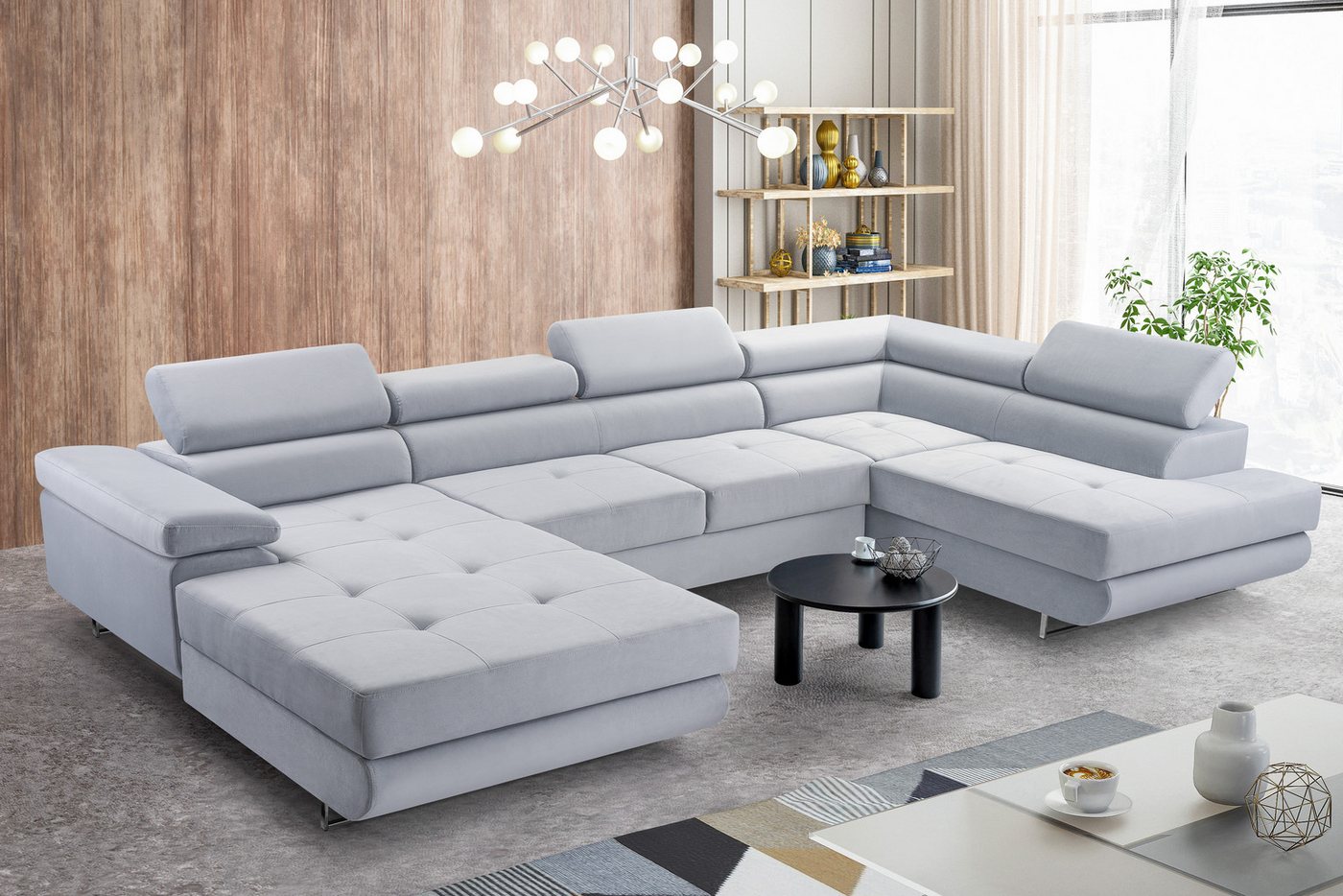Furnix Wohnlandschaft NILLONA XL-Sofa in U-Form mit Schlaffunktion 2x Bettkasten, Maße 353x90x203 cm, einstellbare Kopfstützen und Armlehnen von Furnix