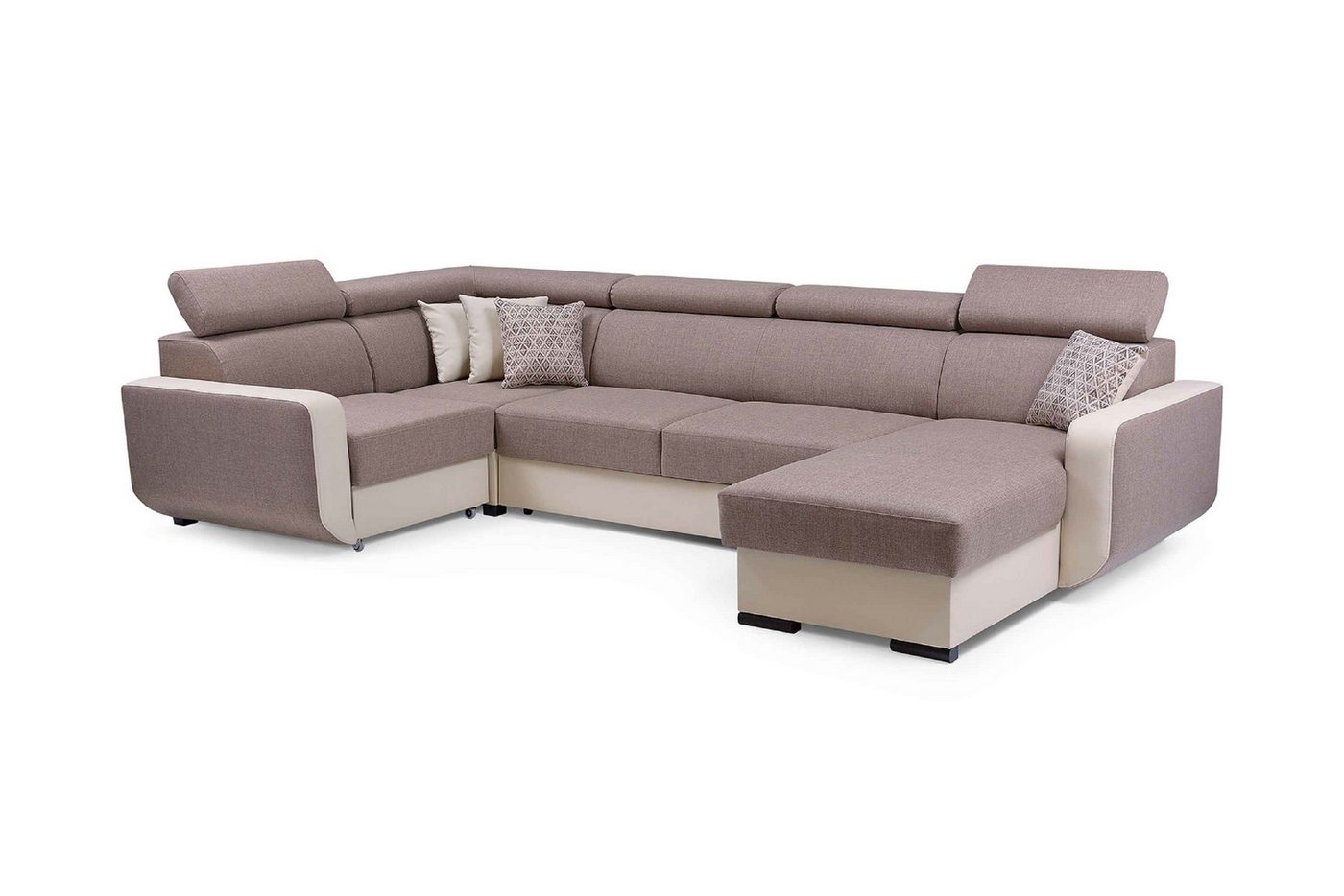 Furnix Wohnlandschaft Polstersofa in U-Form IMPERISIO-U mit Schlaffunktion 2x Bettkasten, verstellbare Kopfstützen, Duo-Optik Eco-Leder/Stoff, 389x85x188 cm von Furnix