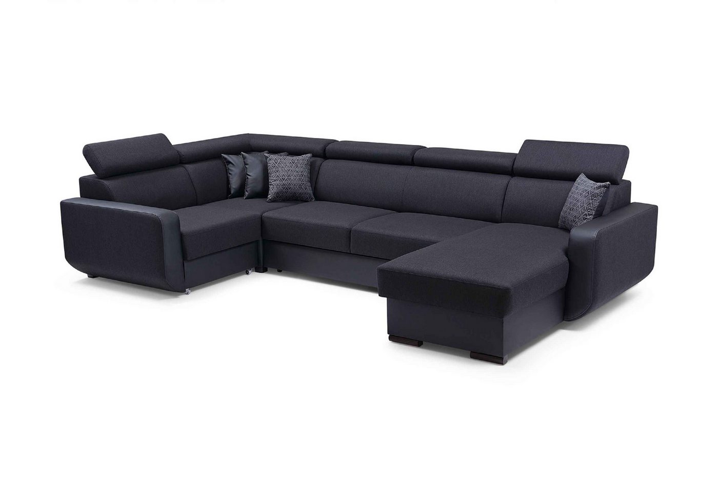 Furnix Wohnlandschaft Polstersofa in U-Form IMPERISIO-U mit Schlaffunktion 2x Bettkasten, verstellbare Kopfstützen, Duo-Optik Eco-Leder/Stoff, 389x85x188 cm von Furnix