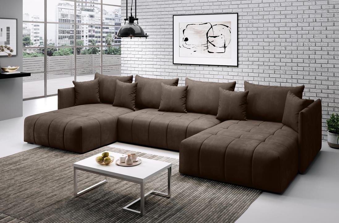 Furnix Wohnlandschaft U-Form-Sofa ANDORE Wohnzimmersofa mit Schlaffunktion und Bettkasten, Maße 345x93x177 cm, Liegefläche: 136 x 331 cm von Furnix
