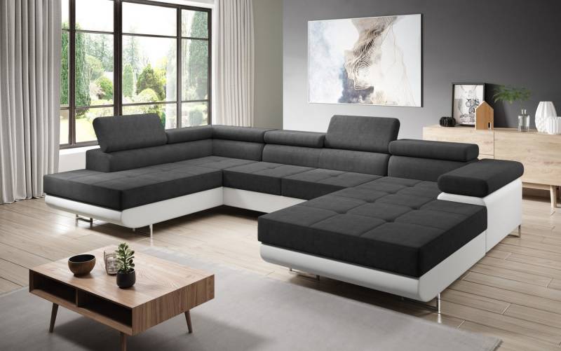 Furnix Wohnlandschaft Zante Couch Schlafsofa U-Sofa mit Schlaffunktion Leder-Optik, Maße BxHxT: 345x90x202 cm, mit Bettkasten, verstellbare Kopfstützen von Furnix