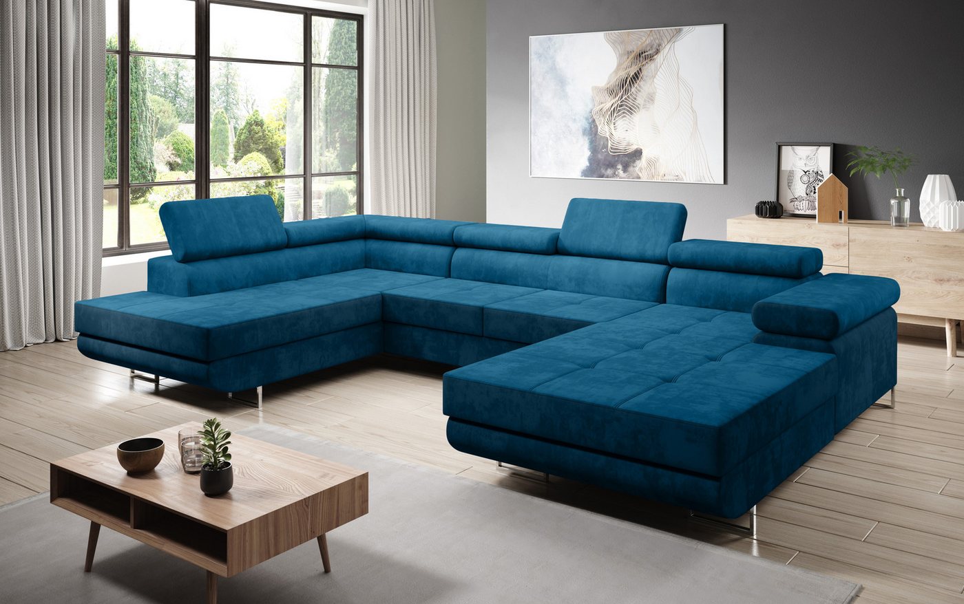 Furnix Wohnlandschaft Zante Sofalandschaft U-Sofa mit Schlaffunktion und 2 Bettkästen, Maße BxHxT: 345x90x202 cm, hochwertiger Polsterstoff in Samtoptik von Furnix