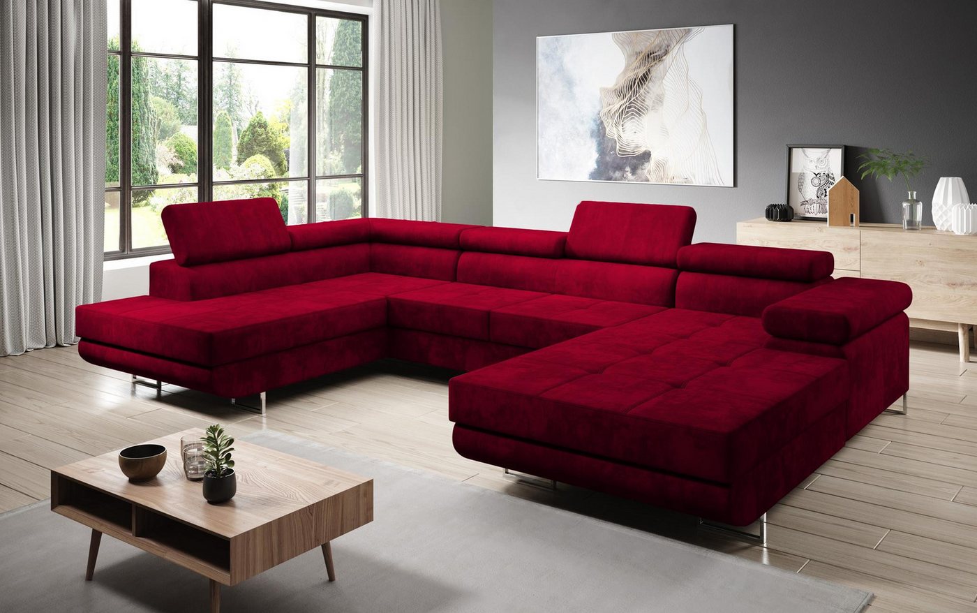 Furnix Wohnlandschaft Zante Sofalandschaft U-Sofa mit Schlaffunktion und 2 Bettkästen, Maße BxHxT: 345x90x202 cm, hochwertiger Polsterstoff in Samtoptik von Furnix