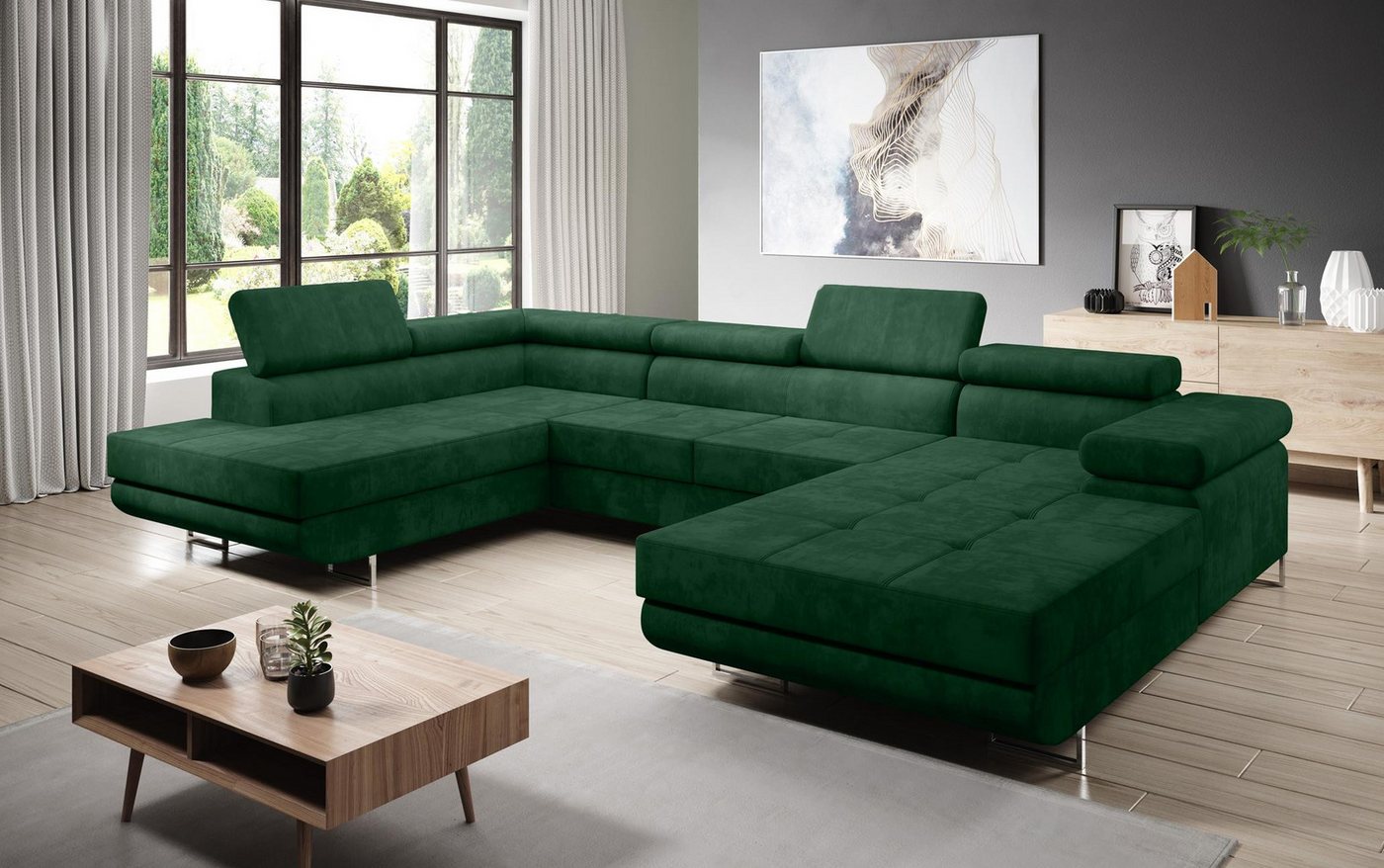 Furnix Wohnlandschaft Zante Sofalandschaft U-Sofa mit Schlaffunktion und 2 Bettkästen, Maße BxHxT: 345x90x202 cm, hochwertiger Polsterstoff in Samtoptik von Furnix