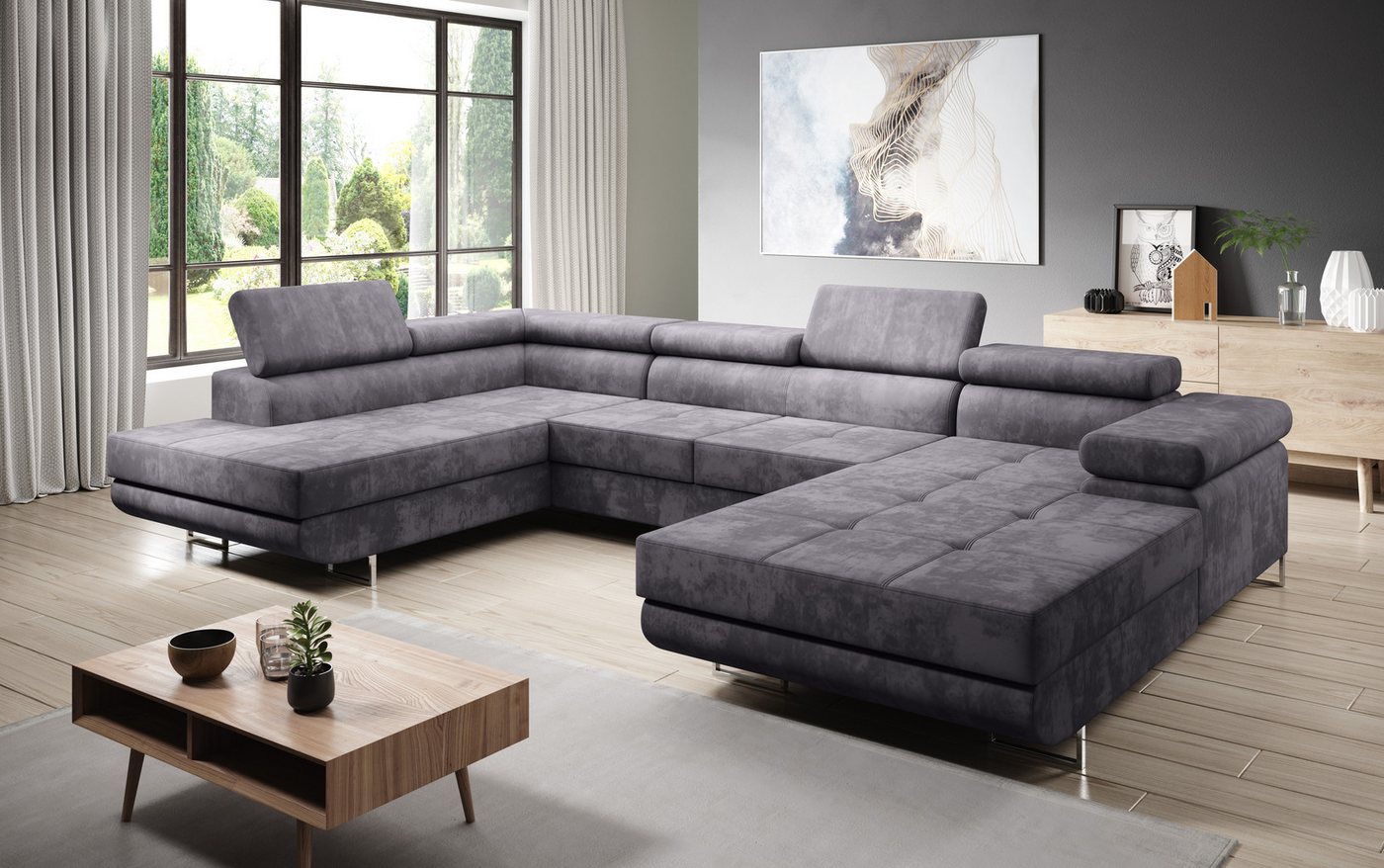 Furnix Wohnlandschaft Zante Sofalandschaft U-Sofa mit Schlaffunktion und 2 Bettkästen, Maße BxHxT: 345x90x202 cm, hochwertiger Polsterstoff in Samtoptik von Furnix