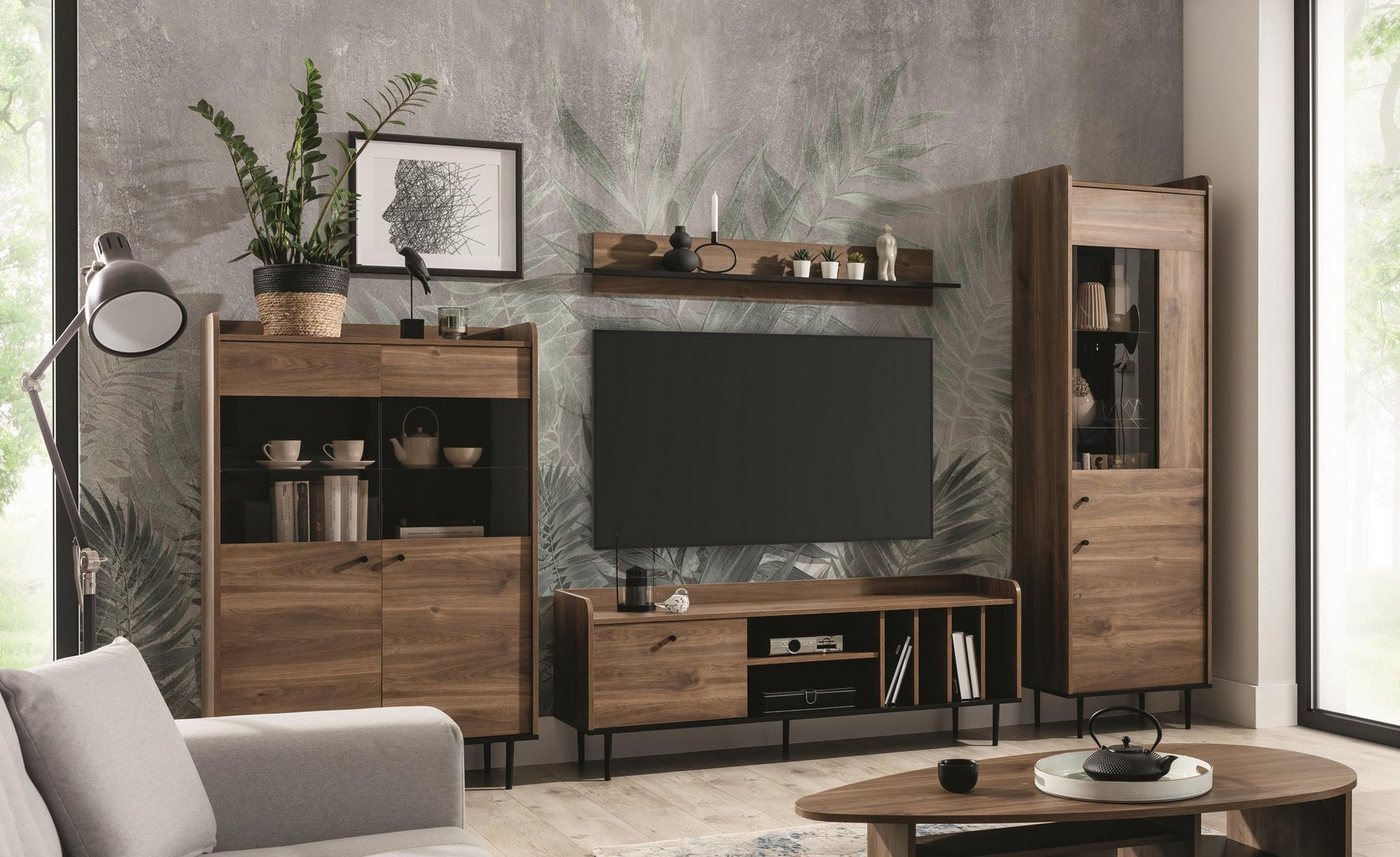 Furnix Wohnwand 4-teilige Mediawand VASINIE im Loft-Stil Brandy-Castello-Holzes, modernes Design von Furnix