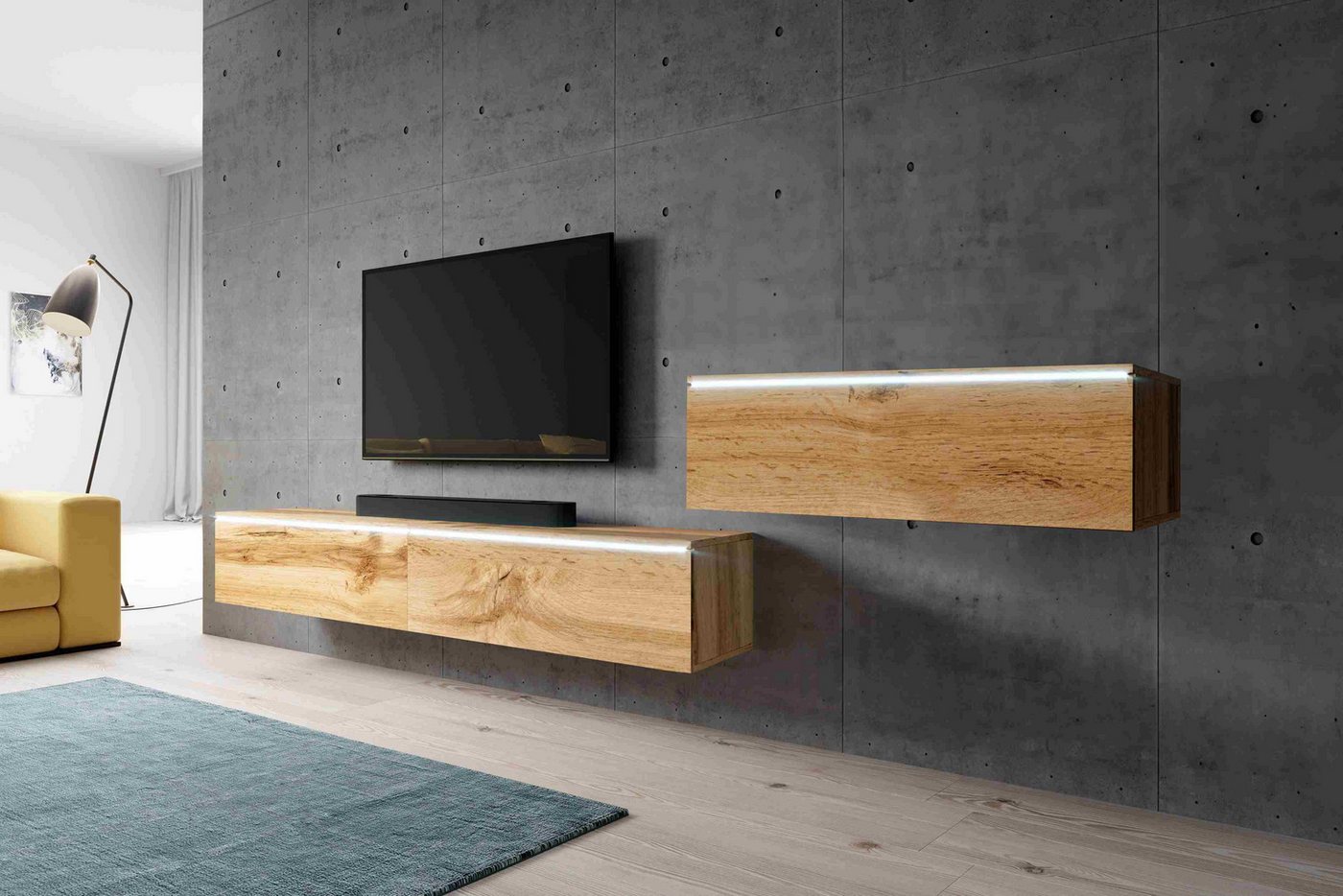 Furnix Wohnwand BARGO III TV-Kommode 300 cm (3x100cm) Lowboard ohne LED weiß, Push-to-Open, klares minimalistisches Design von Furnix