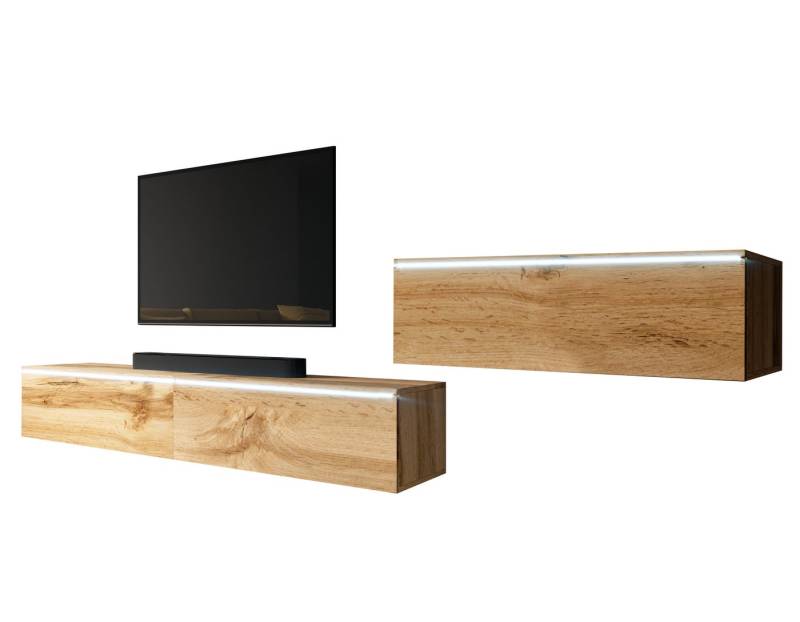 Furnix Wohnwand BARGO III TV-Kommode 300 cm (3x100cm) Lowboard ohne LED weiß, Push-to-Open, klares minimalistisches Design von Furnix