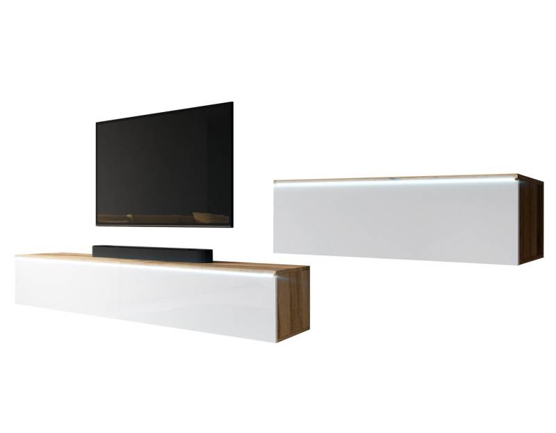 Furnix Wohnwand BARGO III TV-Kommode 300 cm (3x100cm) Lowboard ohne LED weiß, Push-to-Open, klares minimalistisches Design von Furnix