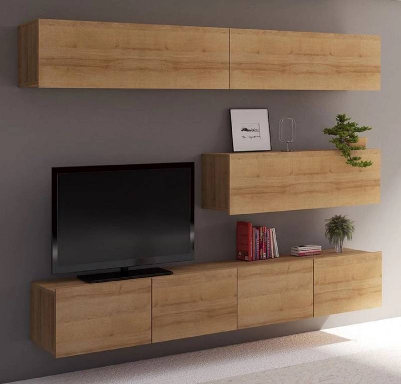 Furnix Wohnwand PUNE8 Mediawand, Möbelwand 5-tlg. Loft 210 cm breit, (Kopmplett-Set, 2x TV-Schrank, 3xWandschrank), Wandmontage oder freistehend für TV Elemente möglich, ohne LED von Furnix