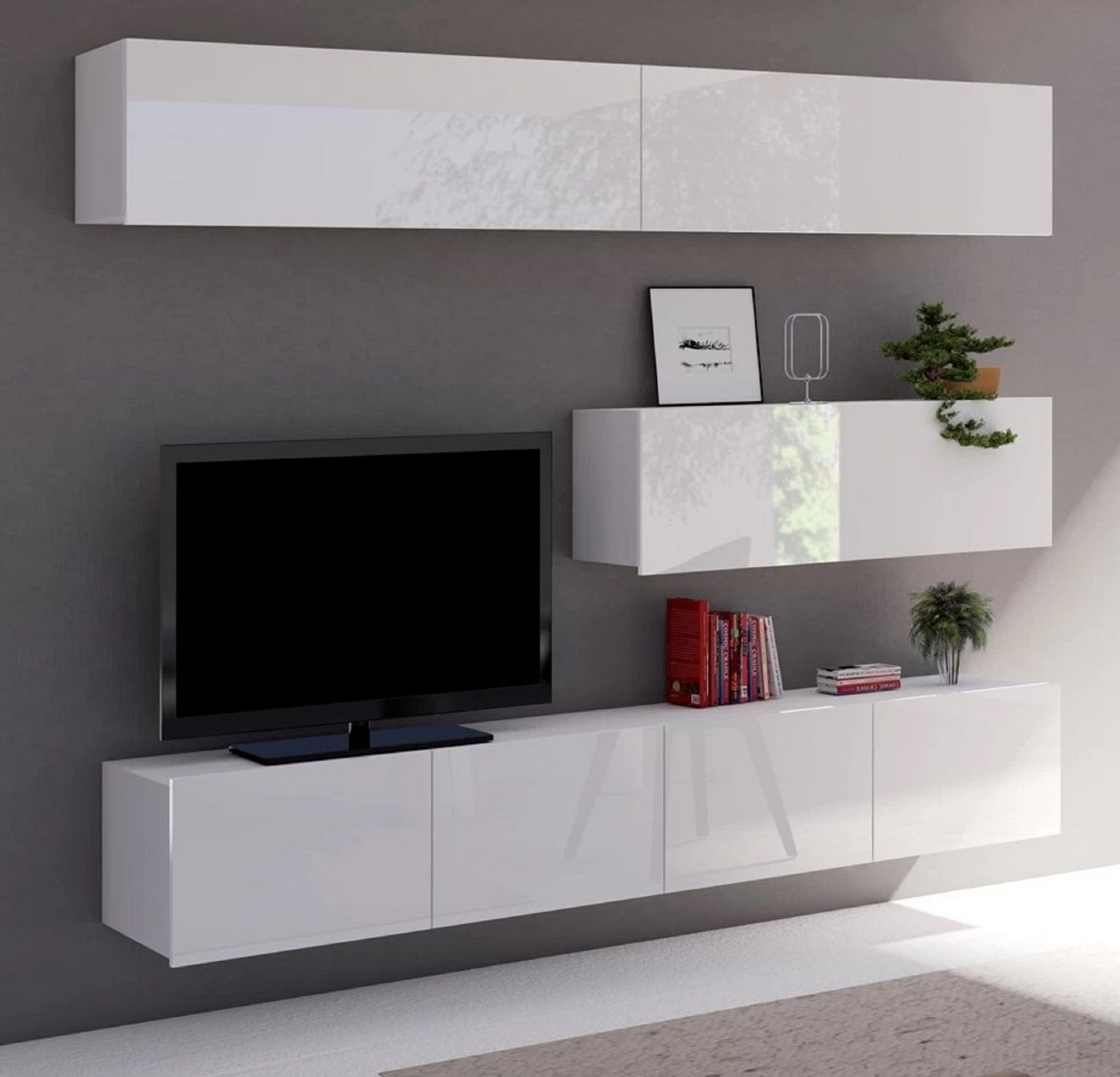Furnix Wohnwand PUNE8 Mediawand mit TV-Schrank 5-tlg. Loft 210 cm Auswahl, Segment stehend oder hängend- Metallfüße inklusive, ohne LED von Furnix
