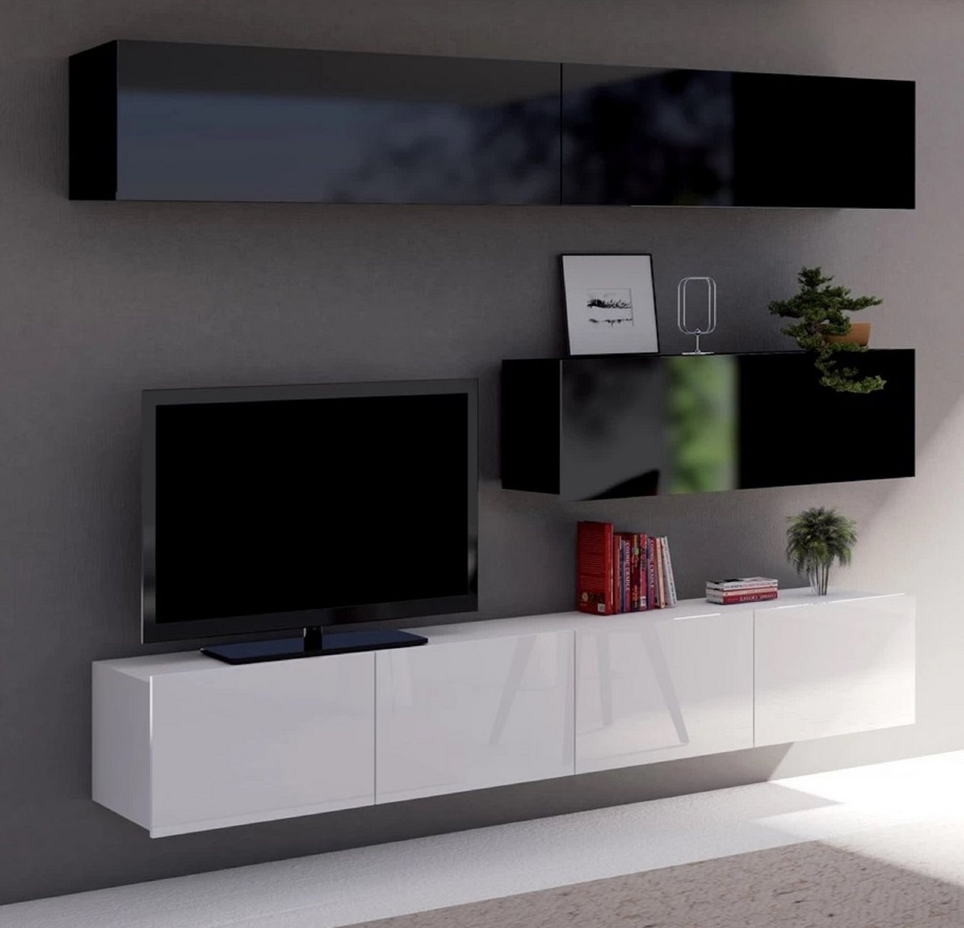 Furnix Wohnwand PUNE8 Mediawand mit TV-Schrank 5-tlg. Loft 210 cm Auswahl, Segment stehend oder hängend- Metallfüße inklusive, ohne LED von Furnix