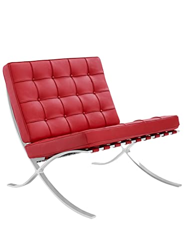 Furnwise Premium Moderner Ledersessel für Wohnzimmer mit poliertem Edelstahlgestell (rot) von Furnwise