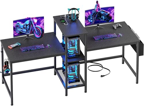 Furologee Schreibtisch für 2 Personen mit Steckdosen und Aufbewahrungstasche, Schwarz von Furologee