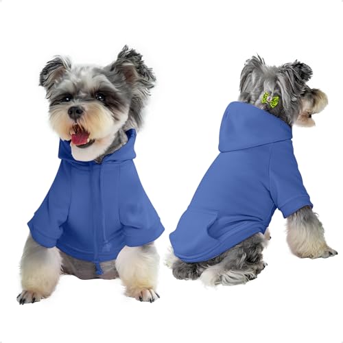 Furryilla Haustier Kleidung für Hund, Hundekapuzen Sweatshirt mit Kapuze und Taschen für kleine Hunde(Blau-L) von Furryilla