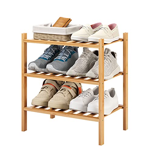 Furshus Kleines Schuhregal mit 3 Etagen, stapelbar, strapazierfähig, multifunktional, aus Bambus, freistehend, für Schlafzimmer, Flur, Schrank von Furshus