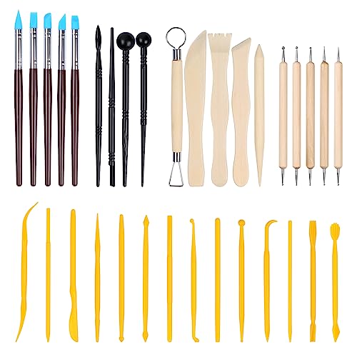 Furuising 33 Stück Modelierwerkzeugset, Keramik Ton Werkzeug, Sculpting Clay Tools, Töpferwerkzeug, Töpfern Werkzeug für DIY-Handwerk Töpfer Tonschnitz Schnitzen von Furuising