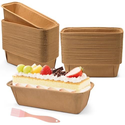 Furuising 60 Stück Kastenformen aus Papier, 15.5x5.4x5.3cm Kuchenform Papier, Rechteckig papierbackform mit Pinsel für das Backen in der Mikrowelle oder im Backofen von Tartelette, Quiche, Kuchen von Furuising