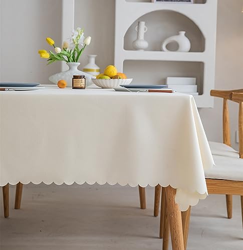 Fusehngre 55"x 70" Waterproof Rectangle Tablecloth Oil Spill Proof Wrinkle Resistant Table Cover Cotton 4-6 Seats Table Cloth for Dining, Kitchen, 140x180 cm Ivory von Fusehngre