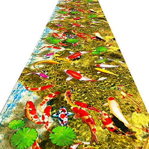 FUSHOU-3D Koi Cruising Muster Flur Teppich, Färbung Perfekt Lebendiges Muster Super Teppich, Flache Oberfläche Einfach Zu Befestigen Boden Wunderschönen Flur Eingang Weg Bodenteppich,A,90x160cm von Fushou