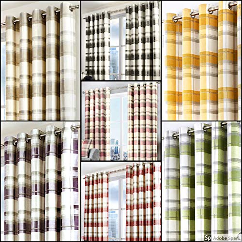 Fusion Home Furnishings Balmoral Check Paar Ösenvorhänge, Cotton, Ocker, 117 x 137cm von Fusion