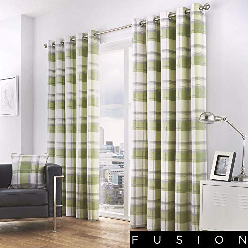 Fusion Home Furnishings Balmoral Check Paar Ösenvorhänge, Cotton, Grün, 229 x 183cm von Fusion