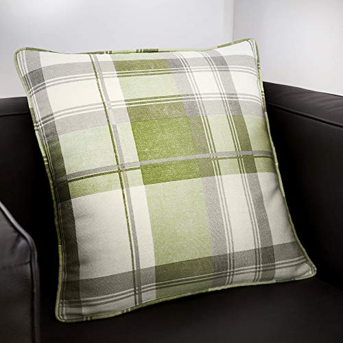 Fusion Home Furnishings Balmoral-Check Kissen, Baumwolle, Grün, Cushion (Filled): 43 x 43cm von Fusion