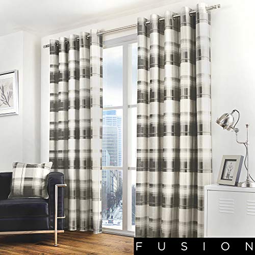 Fusion Home Furnishings Balmoral Check Paar Ösenvorhänge, Cotton, Slate, 117 x 137cm von Fusion