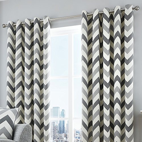 Fusion Home Furnishings Chevron Paar Ösenvorhänge, Cotton, Grau, 168 x 137cm von Fusion