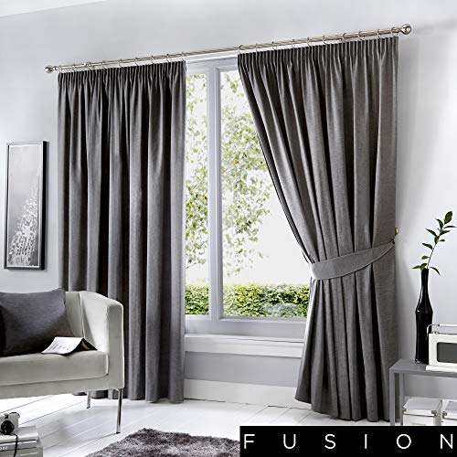 Fusion Home Furnishings Dijon Paar Bleistift-Faltenvorhänge, Polyester, Anthrazit, 229 x 137cm von Fusion