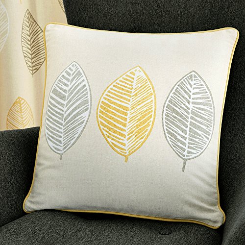 Fusion Home Furnishings Skandi Leaf Kissenhülle, 100% Baumwolle, Ocker, Cushion Cover: 43x43c von Fusion