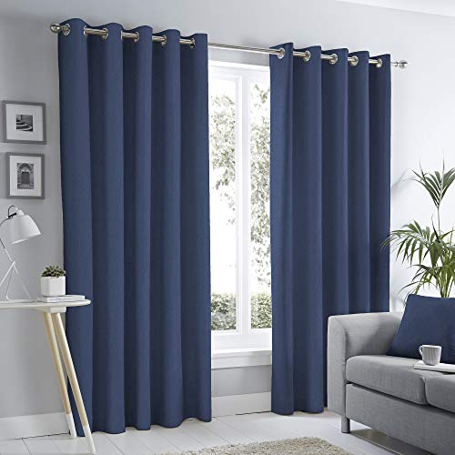 Fusion Home Furnishings Sorbonne-100 Paar Vorhänge mit Ösen, 100% Baumwolle, Marineblau, 117 x 137 cm von Fusion