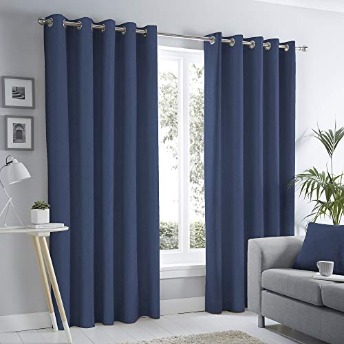 Fusion Home Furnishings Sorbonne-100 Paar Vorhänge mit Ösen, 100% Baumwolle, Marineblau, 168 x 229 cm von Fusion