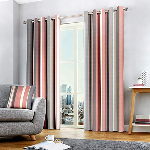 Fusion Whitworth Stripe Vorhänge mit Ösen, gestreift, 100% Baumwolle, 168 x 137 cm, 1 Paar Übergardinen, Blush-Rosa von Fusion