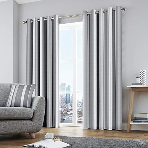 Fusion Whitworth Stripe Vorhänge mit Ösen, gestreift, 100% Baumwolle, 229 x 183 cm, 1 Paar Übergardinen, Grau von Fusion
